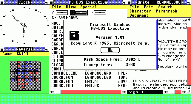 microsoft 1985 Windows 1.0 screen shot