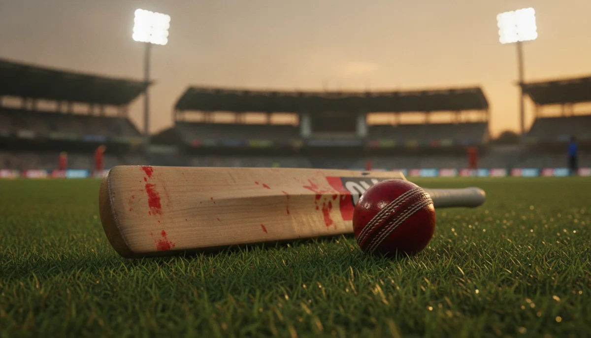 क्रिकेट मैदानावर फलंदाजीचे साहित्य, ज्यामध्ये अभिषेक शर्माच्या धडाकेबाज खेळीचा संदर्भ आहे