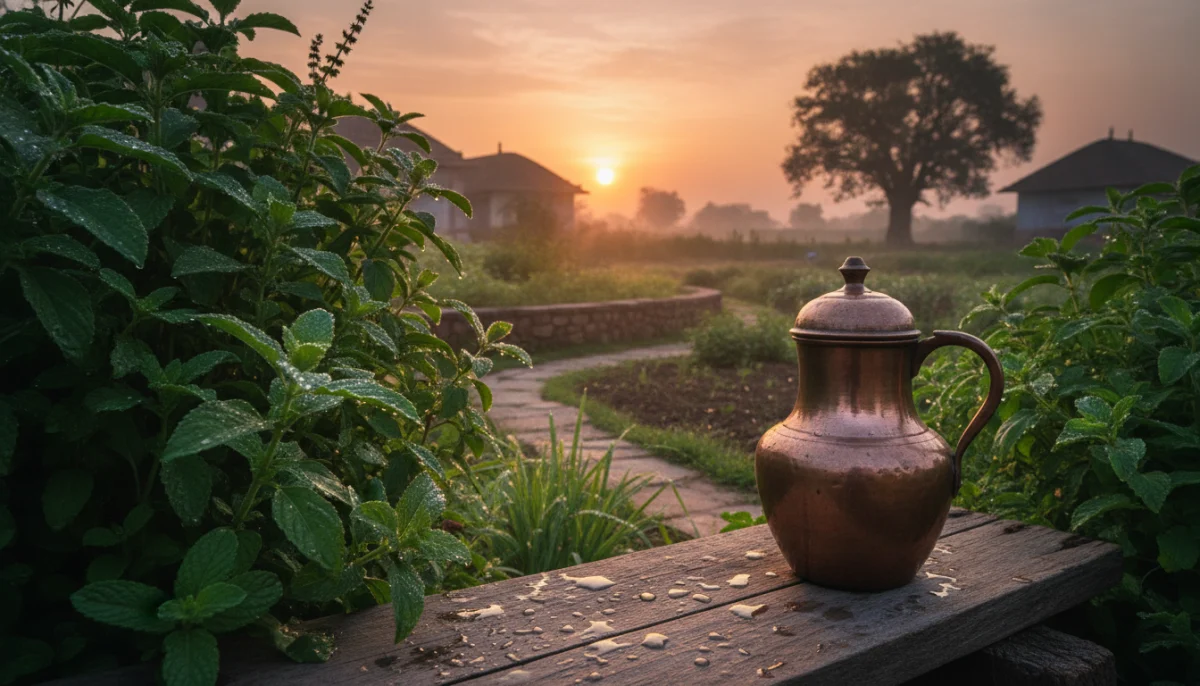 निरोगी जीवनशैली दर्शवणारे ताजे निसर्गरम्य वातावरण आणि आरोग्यासाठी सुविचार संकल्पना