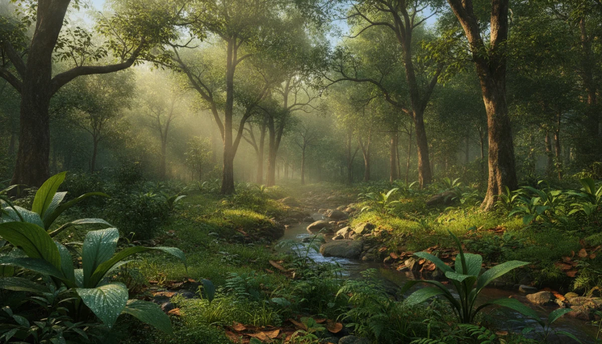 निसर्गाचे महत्त्व विशद करणारे पर्यावरण सुविचार दर्शवणारे हिरवेगार वन
